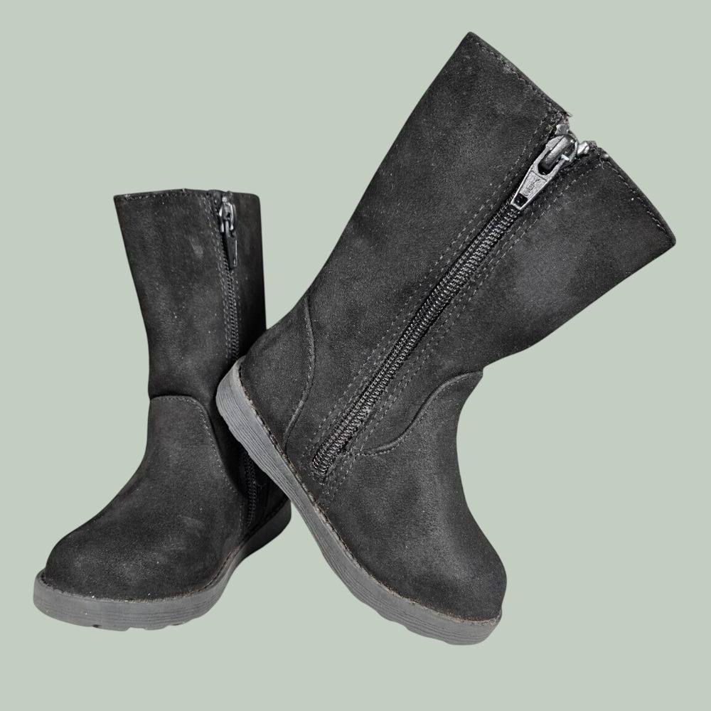 Cat & Jack Toddler Girls Black Faux Suede Ruffle Mid-Calf Boots Size 6 Zip Up
